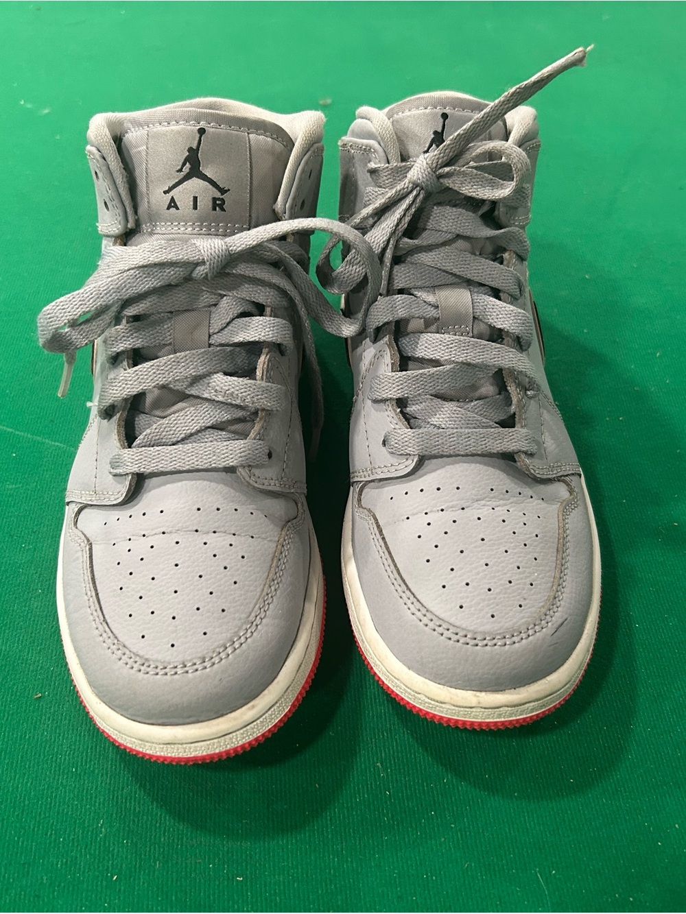 Nike Kids Gray High-Top Sneakers with Red Outsole Accent